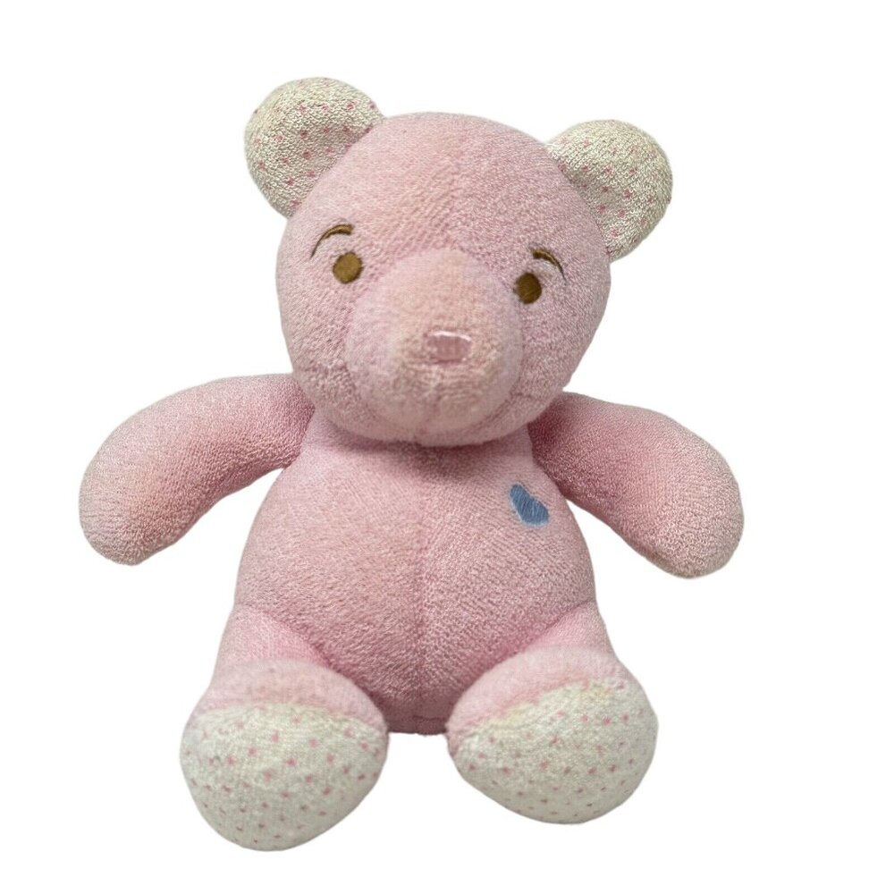 KinderGund Rattle Teddy Bear Pink Polka Dot Feet Stuffed Animal Embroidered Eyes